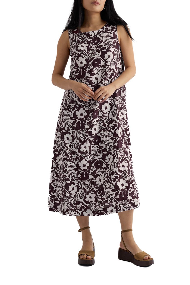 Cresting Waves Sleeveless Linen A-Line Dress, Main, color, SUMMER SHADOWS CACAO