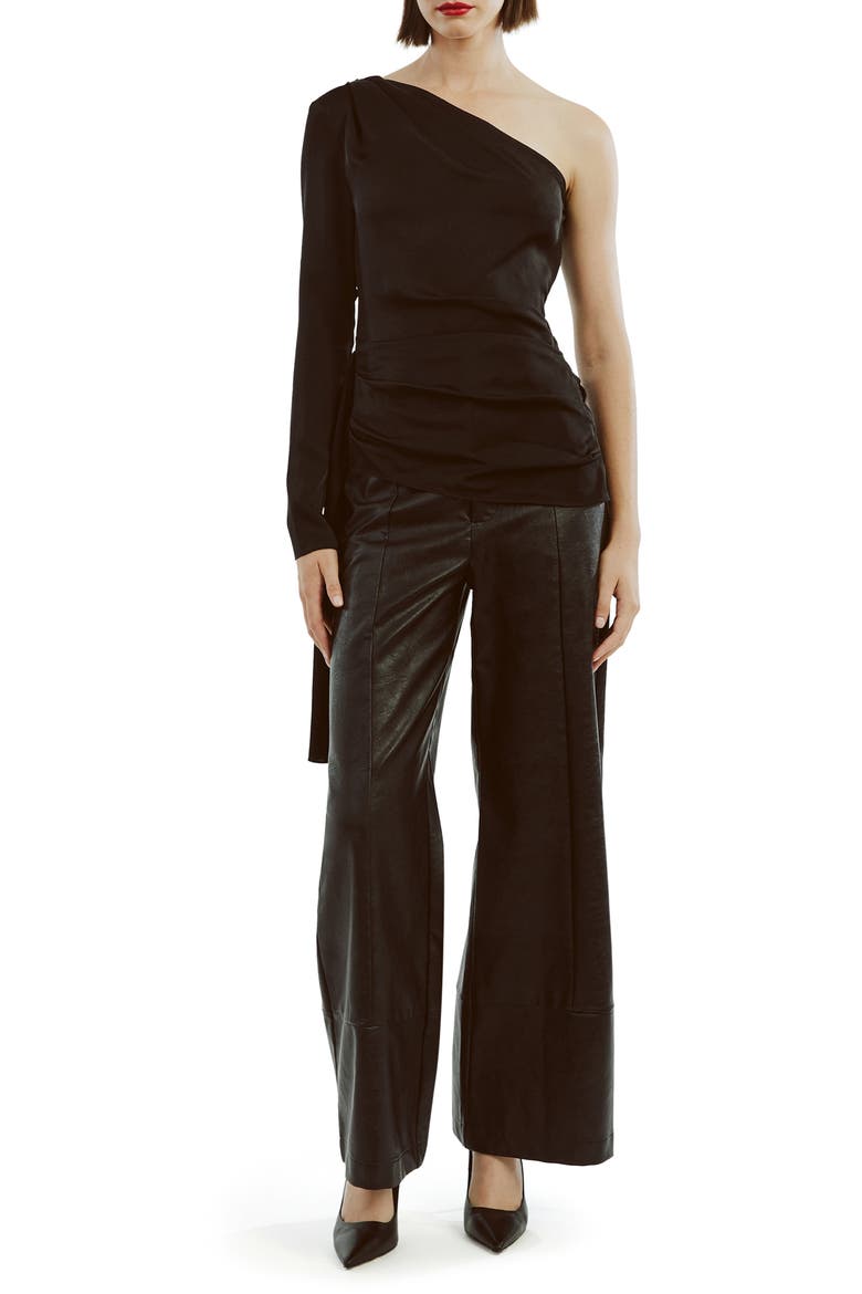 Elisabetta One-Shoulder Satin Top, Alternate, color, BLACK