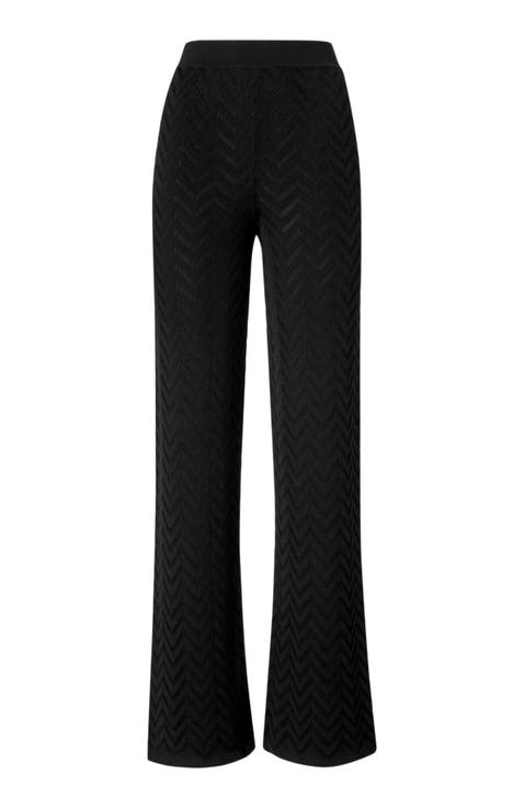 Tonal Chevron Pattern Straight Trousers
