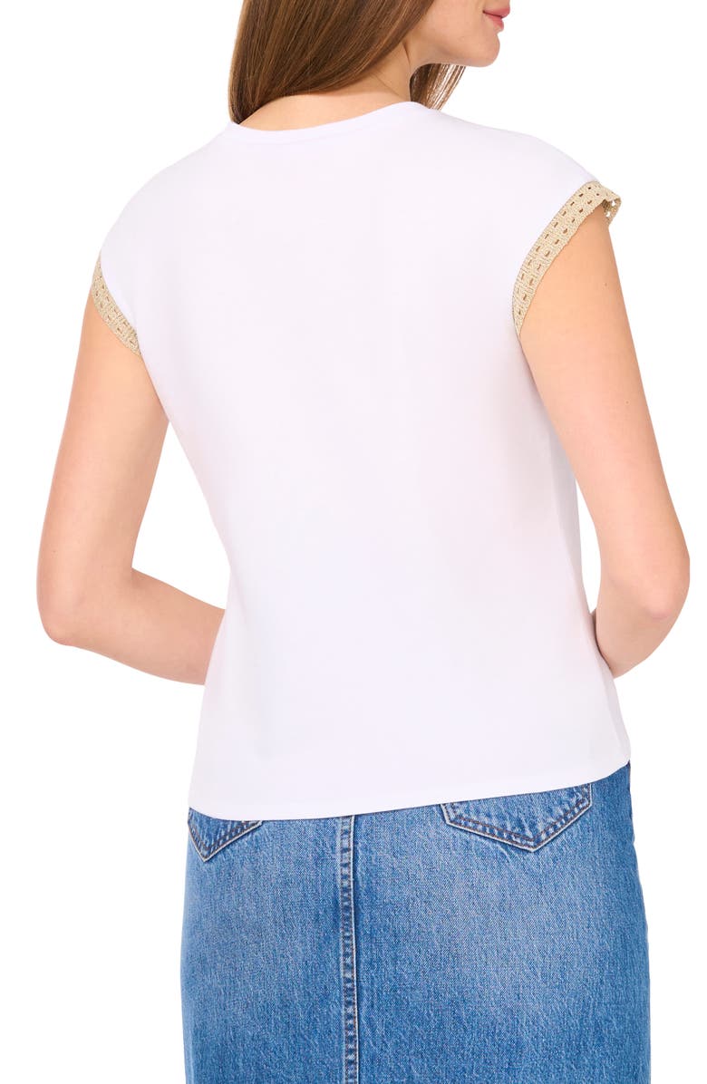Vince Camuto Open Knit Trim Cap Sleeve T-Shirt, Alternate, color, Ultra White