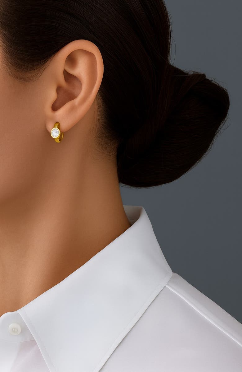 GABI RIELLE Bezel Set Round Crystal Huggie Hoop Earrings, Alternate, color, Gold