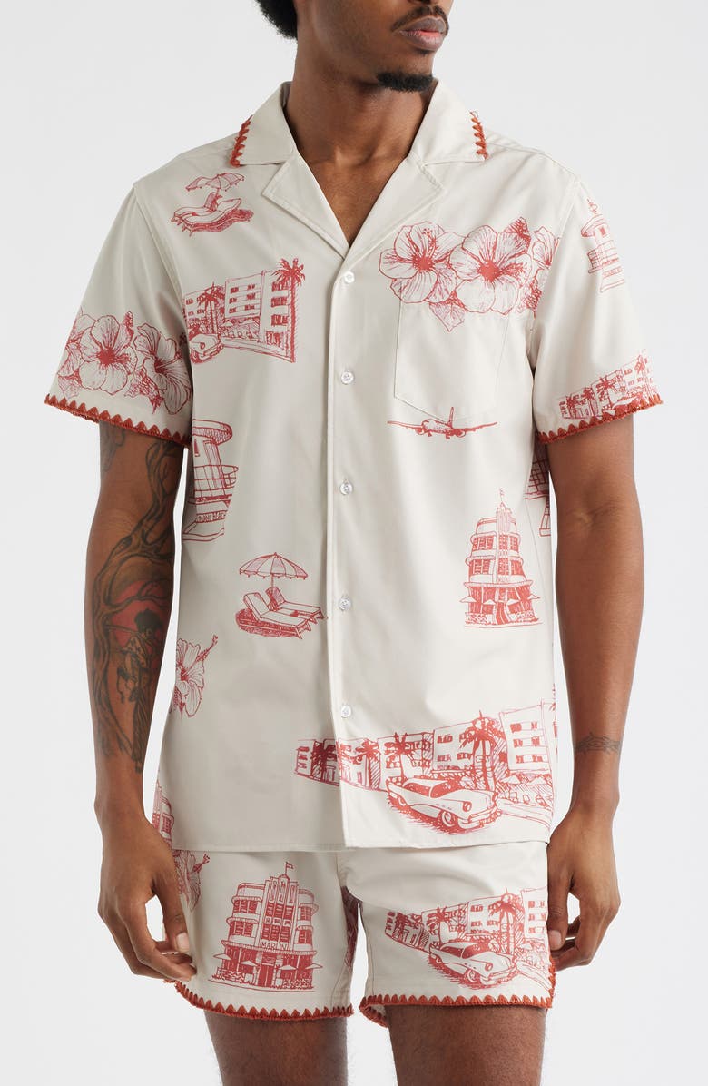 MAVRANS Ocean Drive Print Camp Shirt, Main, color, 