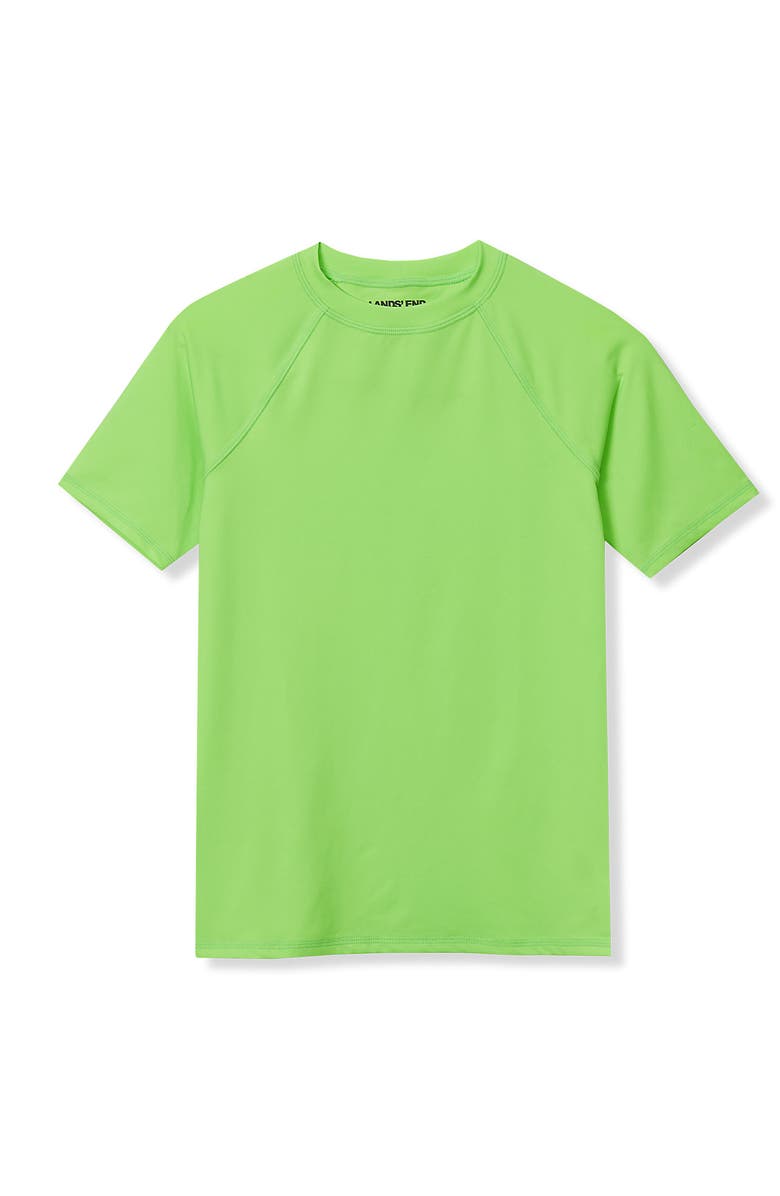 Lands' End Boys Husky Sunshade UPF 50 Chlorine Resistant Short Sleeve Crew Neck Rash Guard, Main, color, Bright Green Gecko