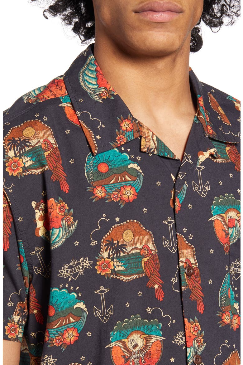 Trop Flash Short Sleeve Button-Up Camp Shirt, Alternate, color, BLACK