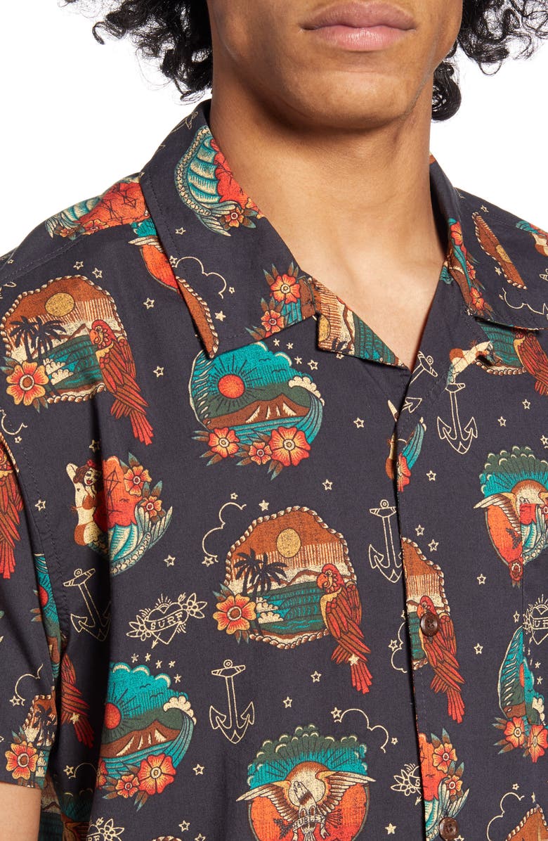 Hurley Trop Flash Short Sleeve Button-Up Camp Shirt, Alternate, color, 