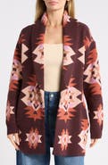 Lucky Brand Novelty Pattern Shawl Collar Open Front Cardigan