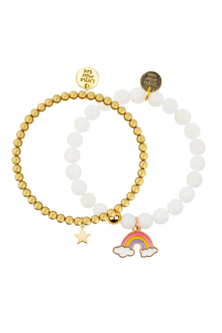 Rainbow Gemstone and Delicate Gold Bracelet Set, Main, color, White