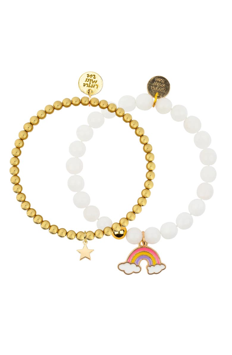 Little Miss Zoe Rainbow Gemstone and Delicate Gold Bracelet Set, Main, color, White