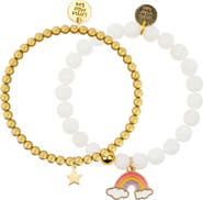 Little Miss Zoe Rainbow Gemstone and Delicate Gold Bracelet Set
