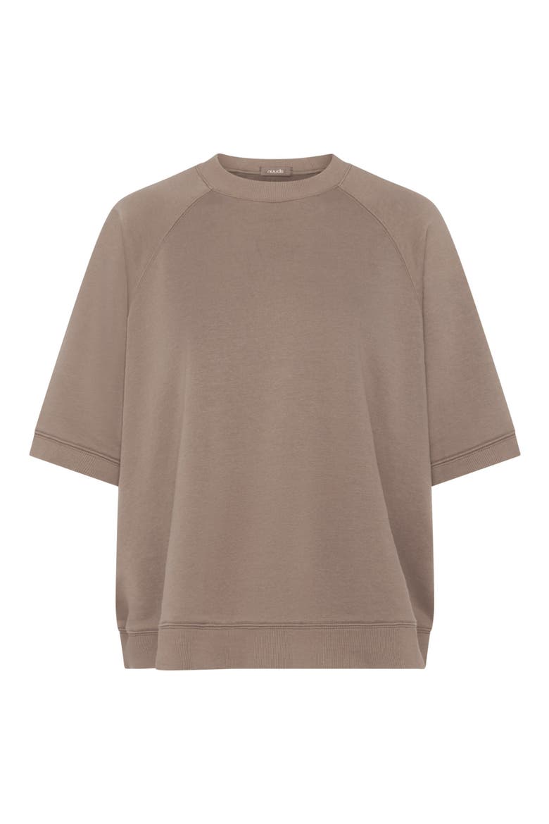 Elbow-Sleeve Cotton Blend French Terry Sweatshirt, Alternate, color, COCOA