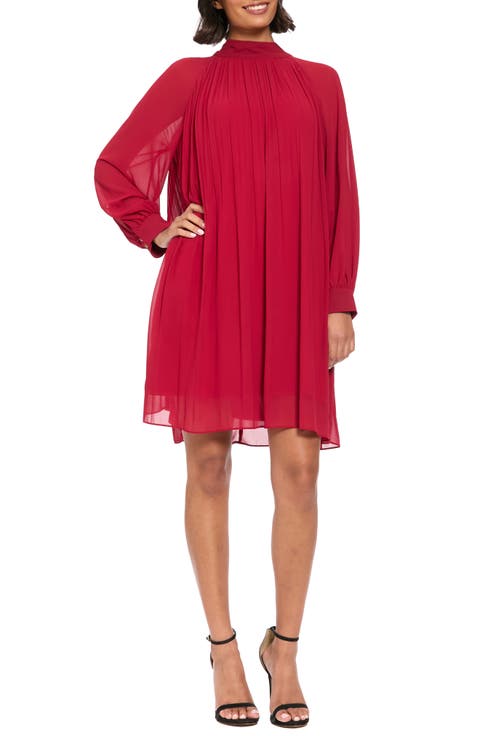 Tie Back Bishop Sleeve Plissè Swing Dress