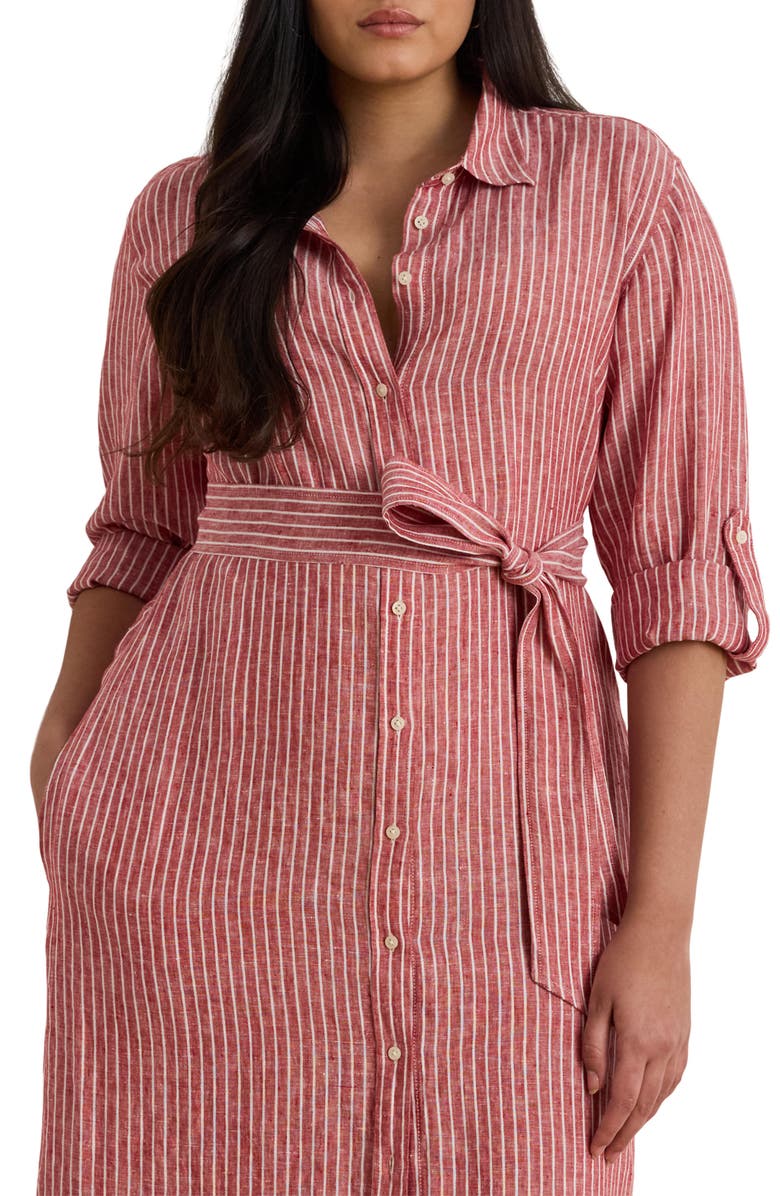 Lauren Ralph Lauren Stripe Long Sleeve Linen Shirtdress, Alternate, color,