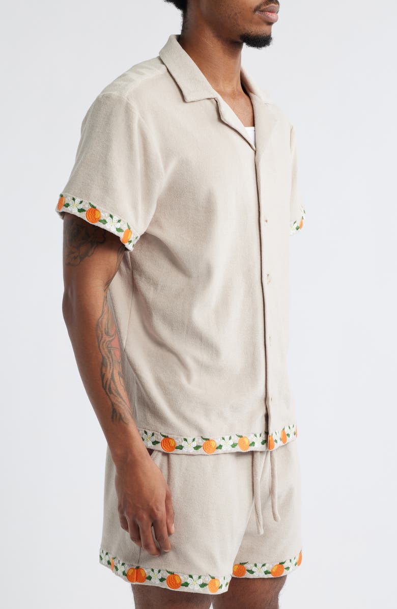 MAVRANS Orange Terry Cloth Camp Shirt, Alternate, color, Tan/ Orange Multi