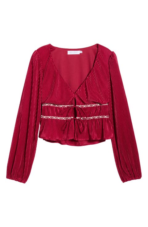 Tie Front Satin Plissé Top