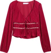 All in Favor Tie Front Satin Plissé Top