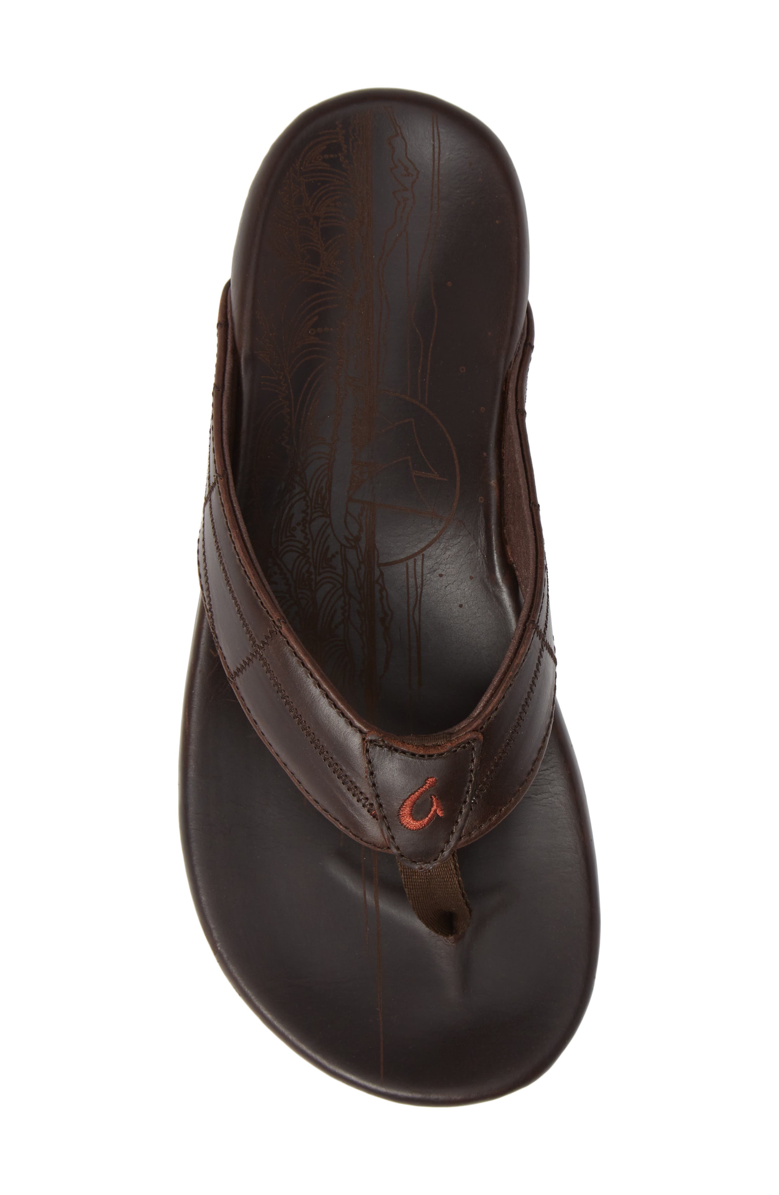 OluKai Hokule’a Kia Flip Flop, Alternate, color, Dark Wood Leather