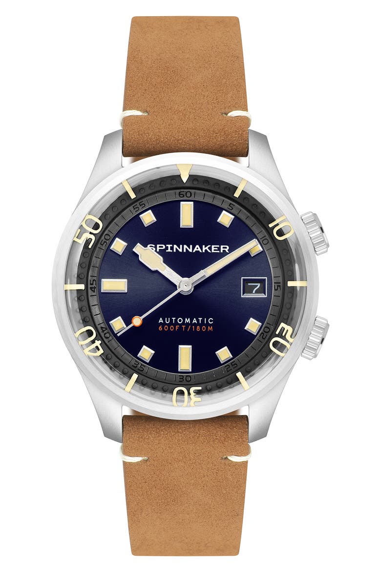 Bradner Automatic Leather Strap Watch, 42mm, Main, color, BLUE