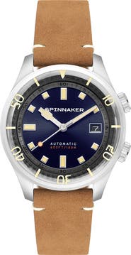 SPINNAKER Bradner Automatic Leather Strap Watch, 42mm