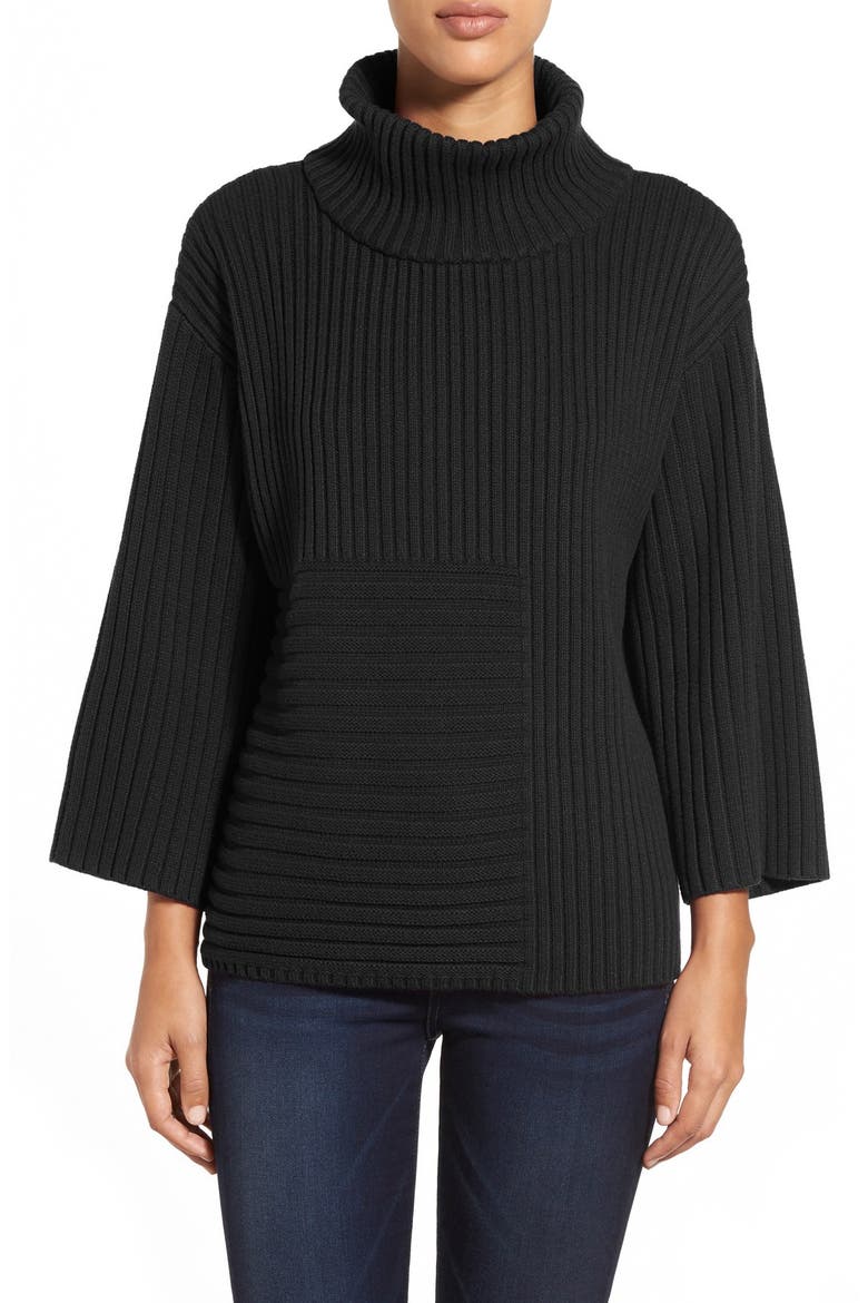 Ribbed Turtleneck Sweater, Main, color, RICH BLACK