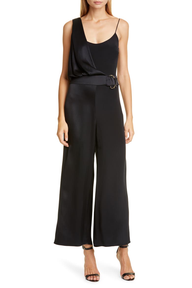 Satin Contrast Wide Leg Jumpsuit, Main, color, BLACK