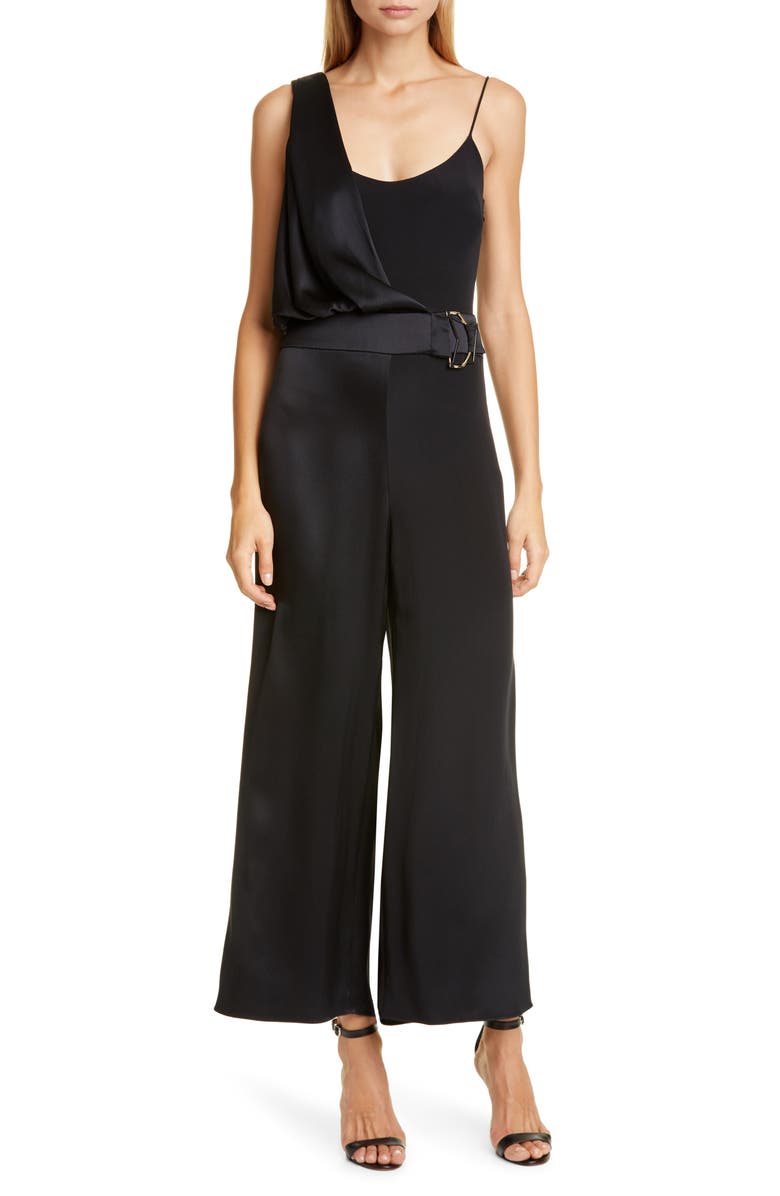 CUSHNIE Satin Contrast Wide Leg Jumpsuit, Main, color, 