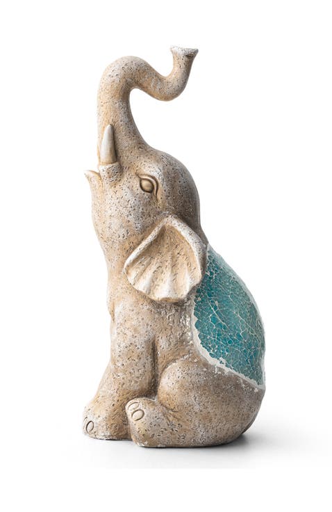 MGO Faux Granite and Mosaic Sitting Elephant Statue