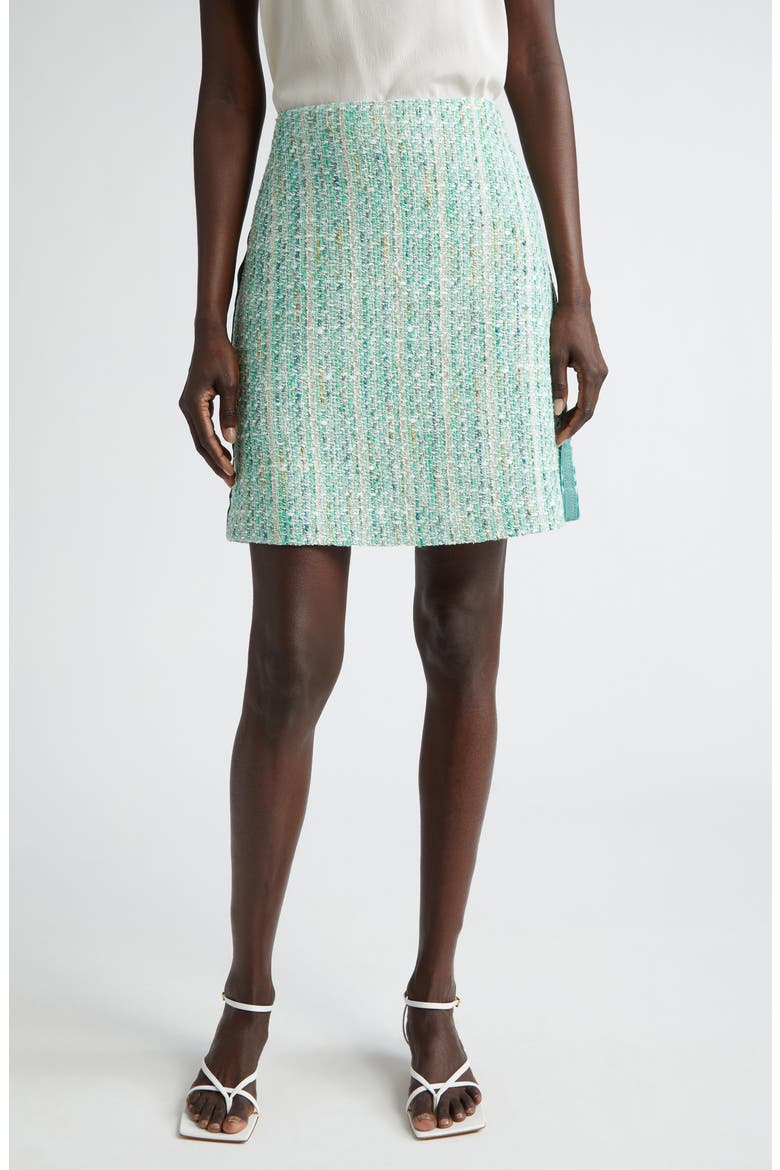 Side Tape Metallic Tweed Skirt, Main, color, JADE MULTI