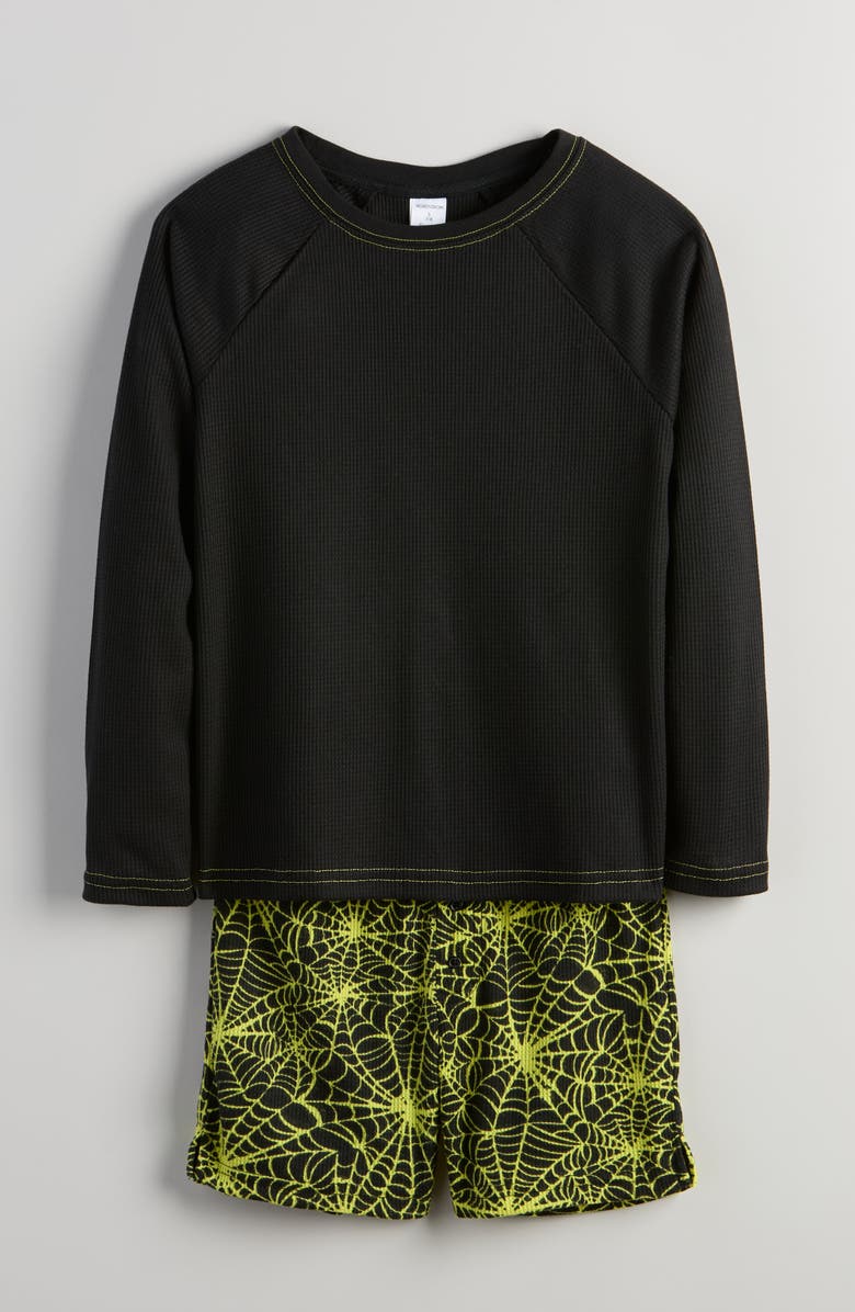Nordstrom Kids' Two-Piece Henley Short Pajamas, Main, color, Black- Black Neon Web