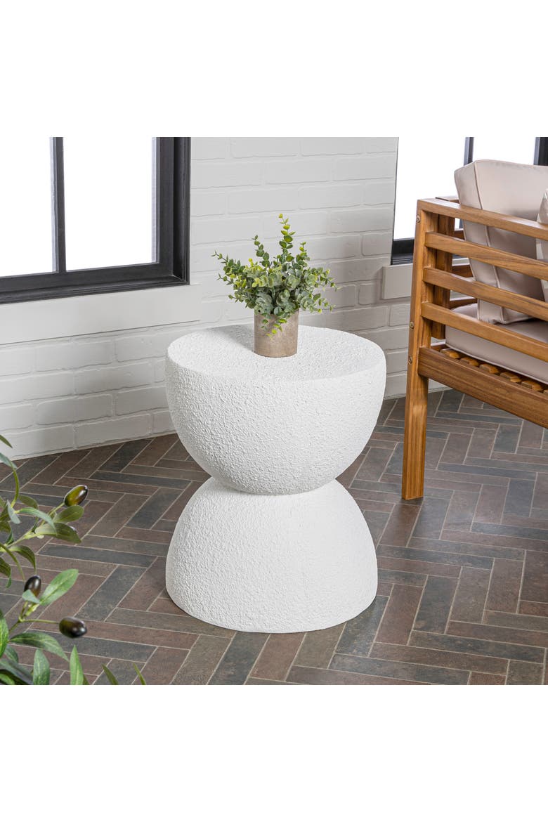 Greta Modern Frosted Textured Hourglass Indoor/Outdoor Stool & Side Table, All-Weather Patio Accent End Table, Alternate, color, White Frosted