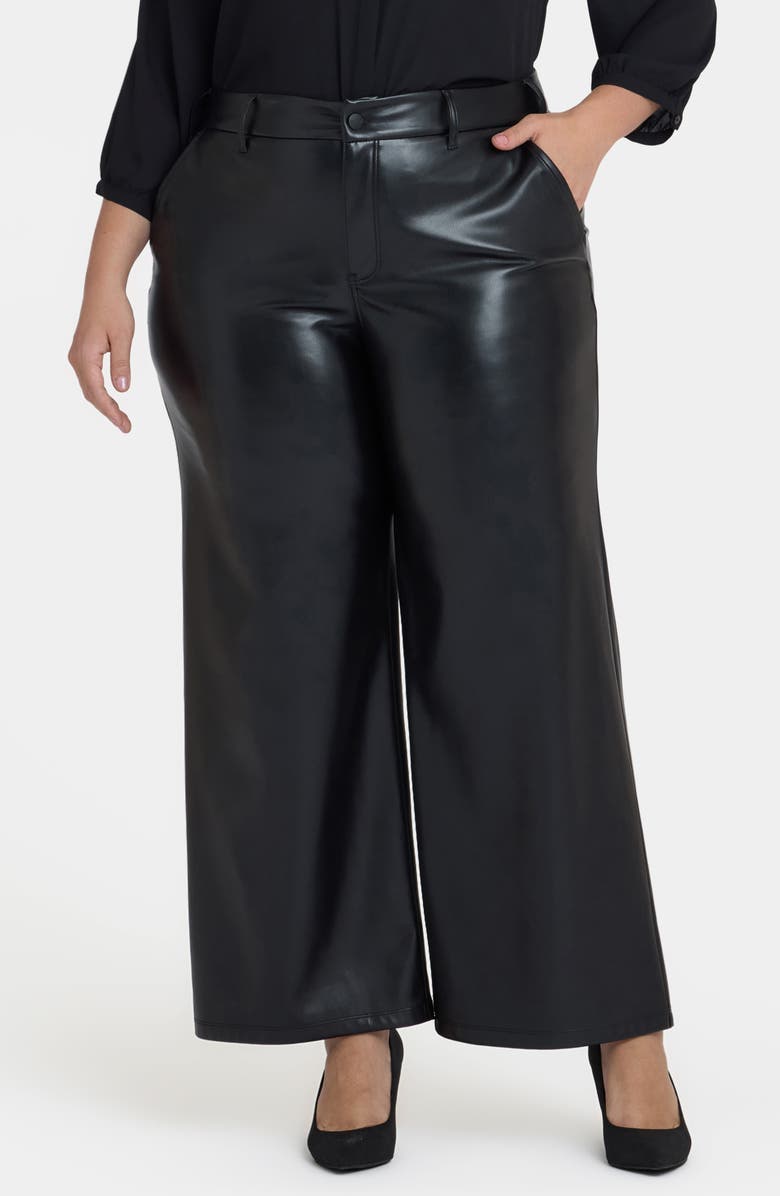 NYDJ Faux Leather Wide Leg Ankle Pants, Main, color, Black