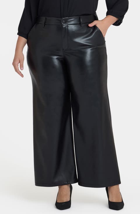 Faux Leather Wide Leg Ankle Pants (Plus)
