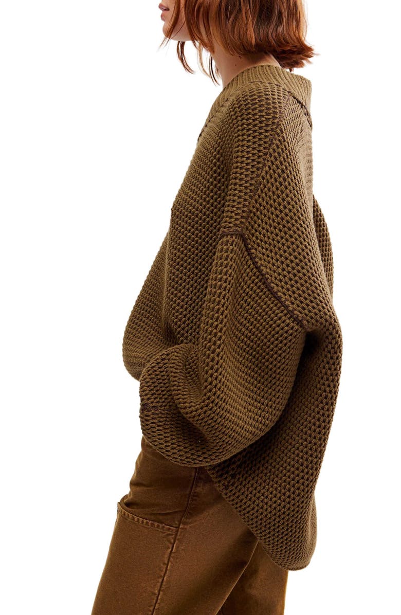 Free People Maisie Oversize Sweater, Alternate, color, Olive Fudge Combo