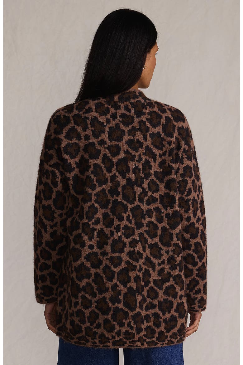 Fuzzy Jacquard Cardigan Jacket Sweater, Alternate, color, Dark Clay Animal Spots