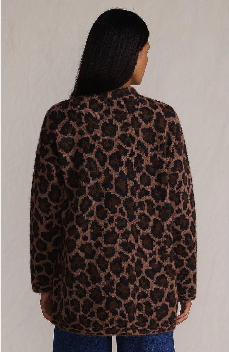 Lands' End Fuzzy Jacquard Cardigan Jacket Sweater, Alternate, color, Dark Clay Animal Spots
