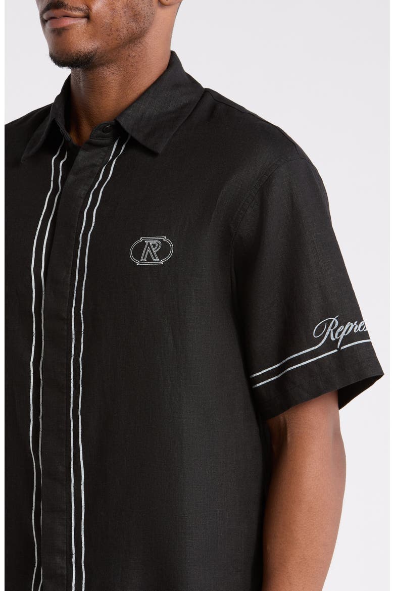 Border Stripe Cotton Button-up Shirt, Alternate, color, JET BLACK