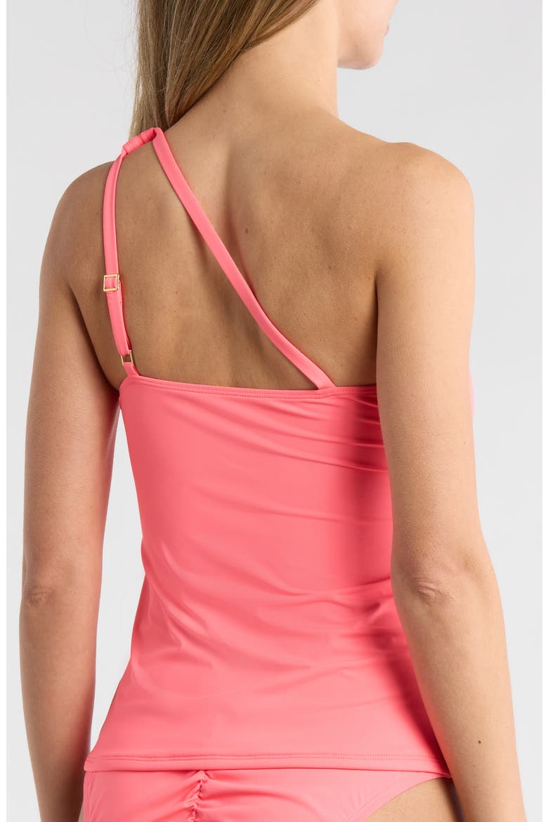Keyhole Cutout One-Shoulder Tankini Bikini Top, Alternate, color, CORAL REEF