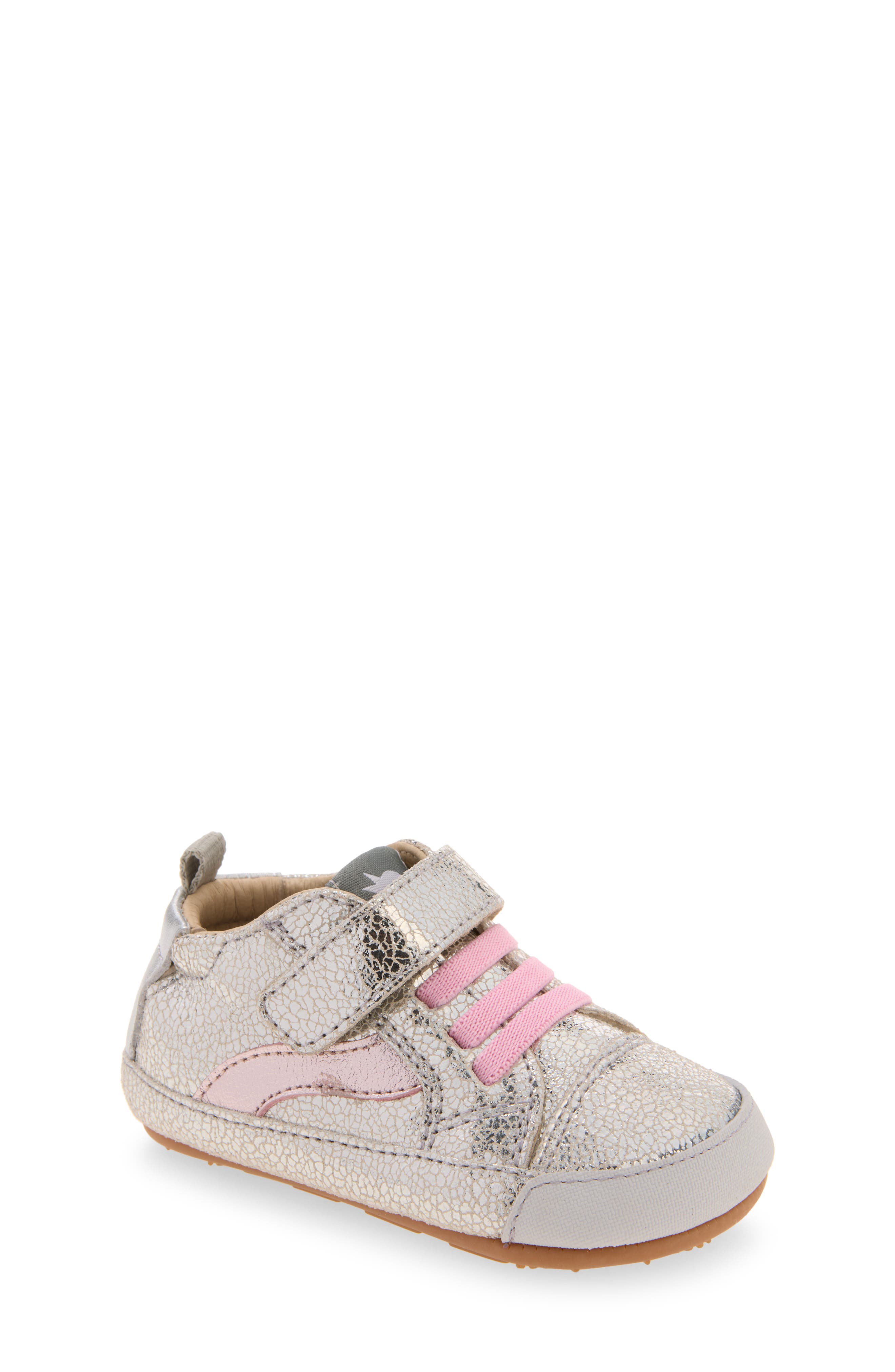 Kids' First Wave Leather Sneaker, Main, color, SILVER CRACKLE