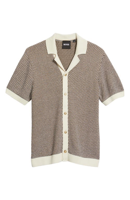 Hugo Boss C-iconico Knit Button Polo Shirt Open White In Brown