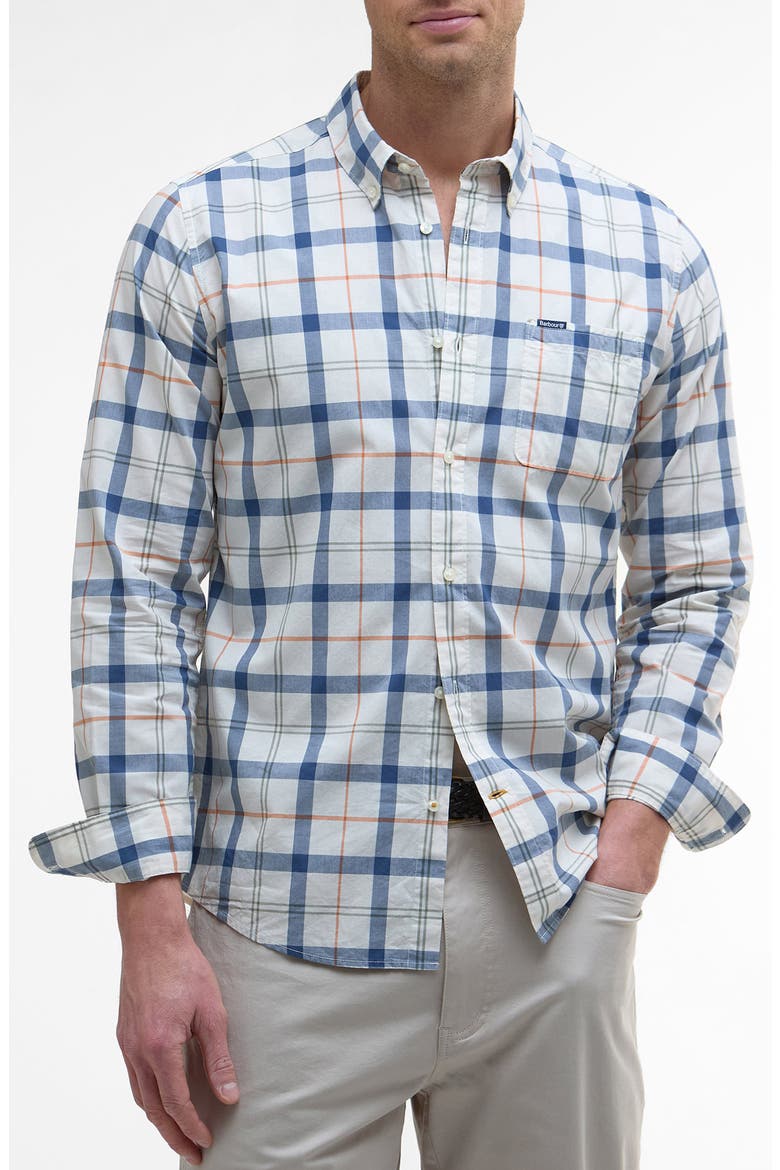 Rawley Tailored Fit Plaid Cotton Button-Down Shirt, Main, color, SEA HAZE TARTAN