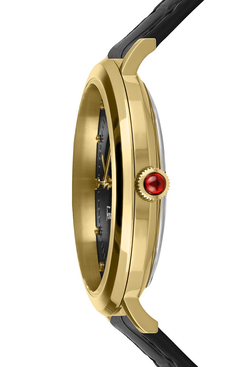 FERRAGAMO Logomania Moon Phase Croc Embossed Leather Strap Watch, 36mm, Alternate, color,