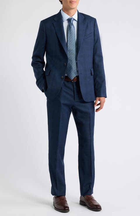 Gents Tailored Fit Navy Ombré Check Wool Suit