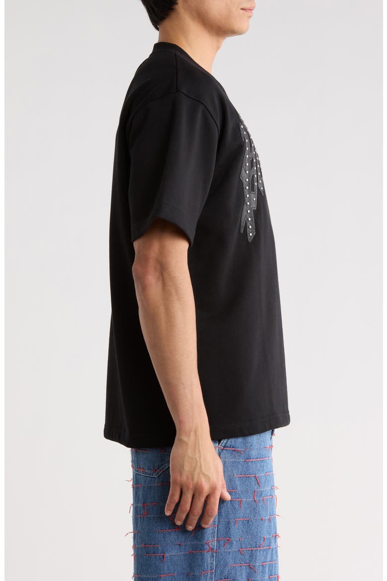 Twitch Leather Appliqué & Rhinestone T-Shirt, Alternate, color, BLACK