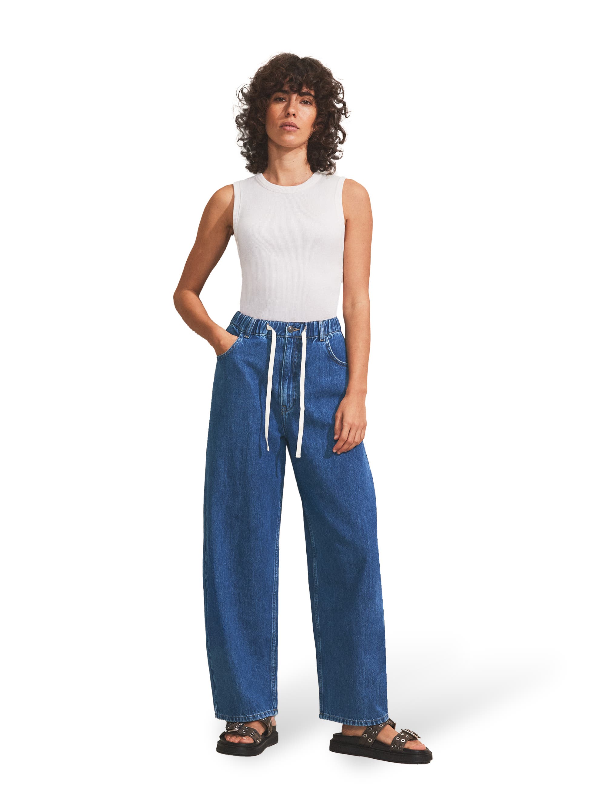 Denim Drawstring Waist Jeans - image 3
