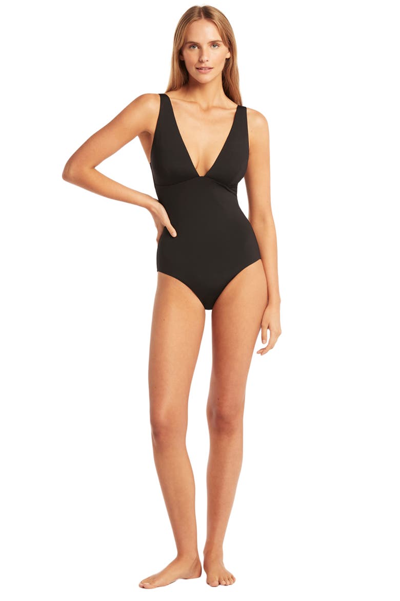 Essentials Longline One-Piece Swimsuit, Alternate, color, BLACK