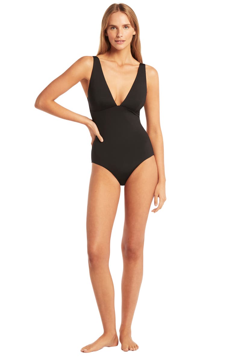 Sea Level Essentials Longline One-Piece Swimsuit, Alternate, color, Black