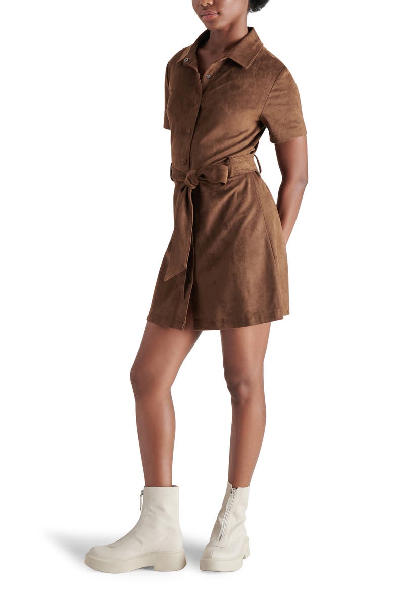 Jolene Faux Suede Mini Shirtdress, Alternate, color, COCO
