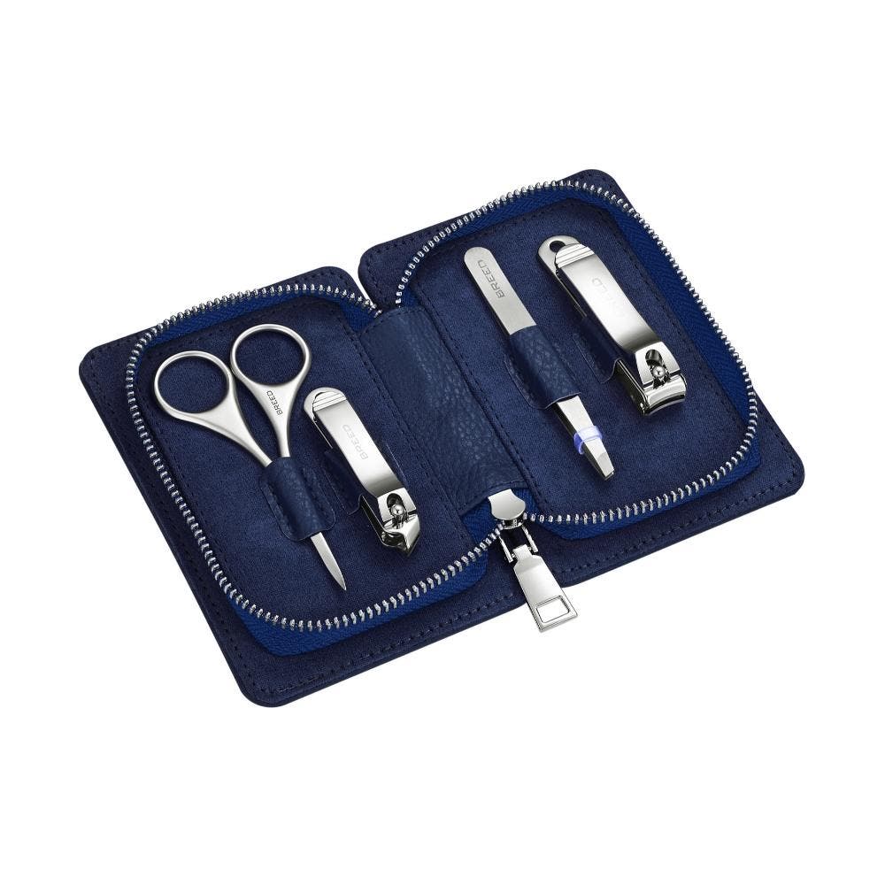 BREED Turbo 4 Piece Surgical Steel Groom Kit - Carbon Fiber Pattern Case in Blue 