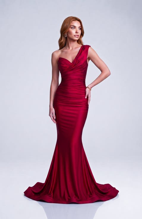 One-Shoulder Soft Draped Mermaid Gown
