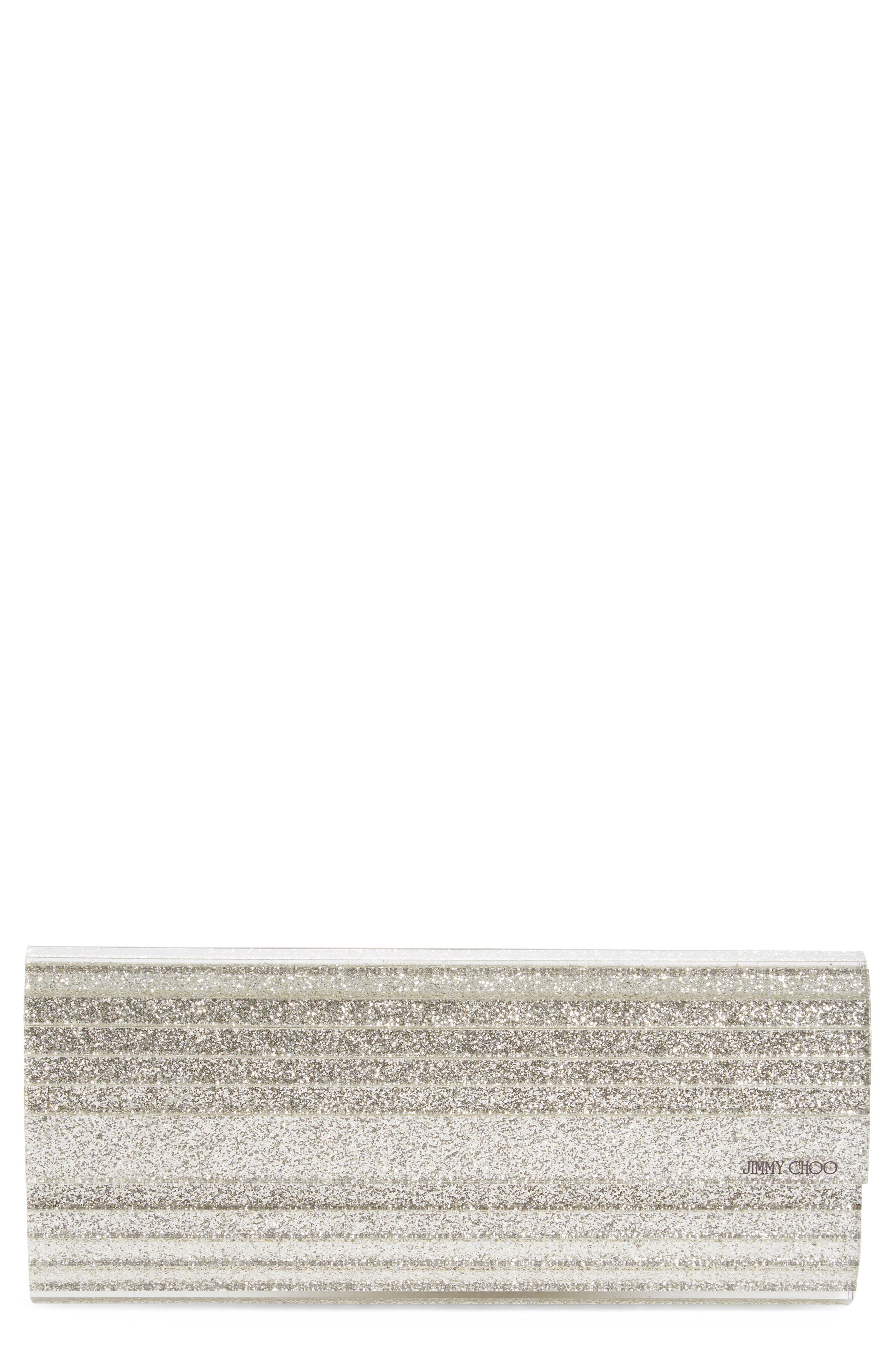 Jimmy Choo Sweetie Glitter Acrylic Clutch, Main, color, 