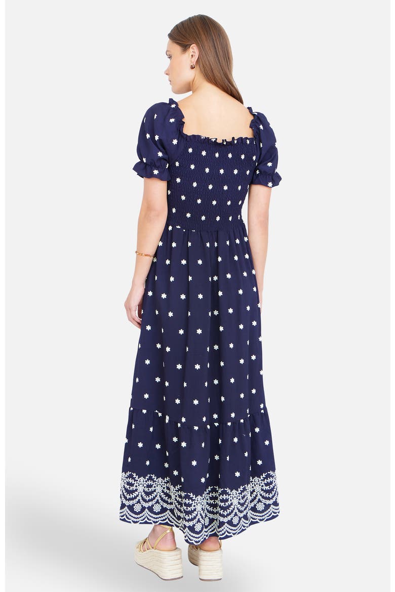 Border Hemline Smocked Maxi Dress, Alternate, color, Navy